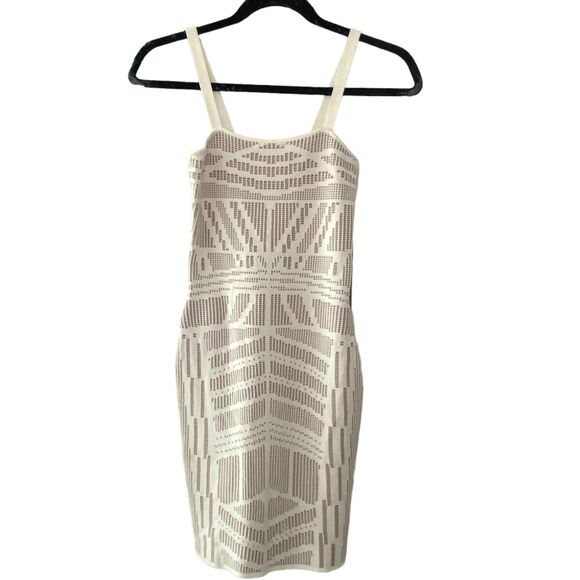Ronny Kobo White and Nude Tribal Design Bandage Midi Dress Size Bodycon Small - Picture 5 of 13